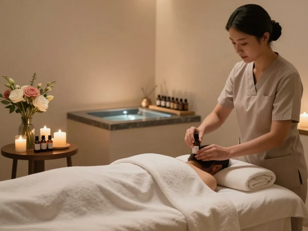 Tranquil 동대문출장마사지 room with candles, oils, and soothing ambiance.