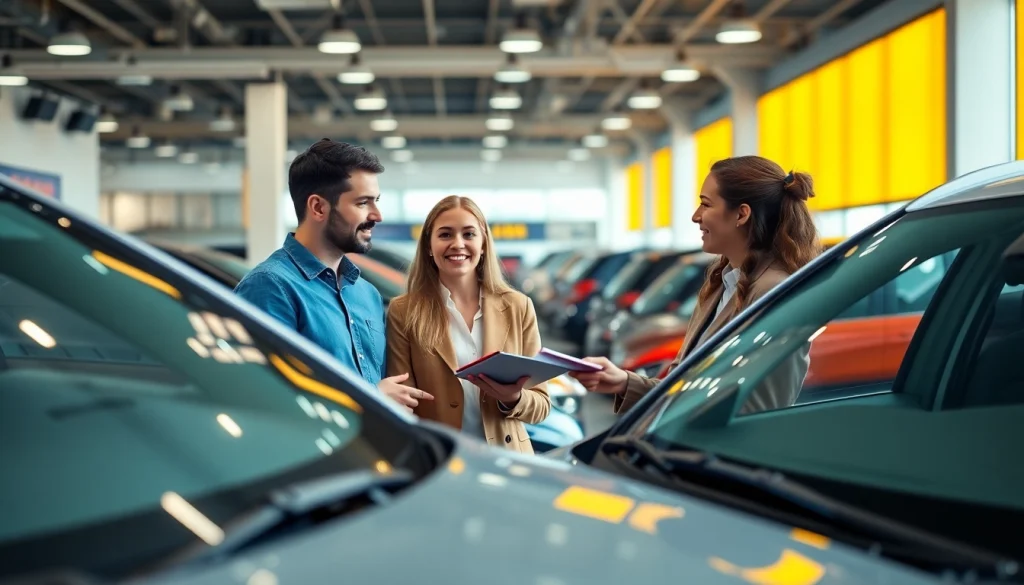 Buy a car with confidence in a vibrant dealership showcasing various models and happy customers.