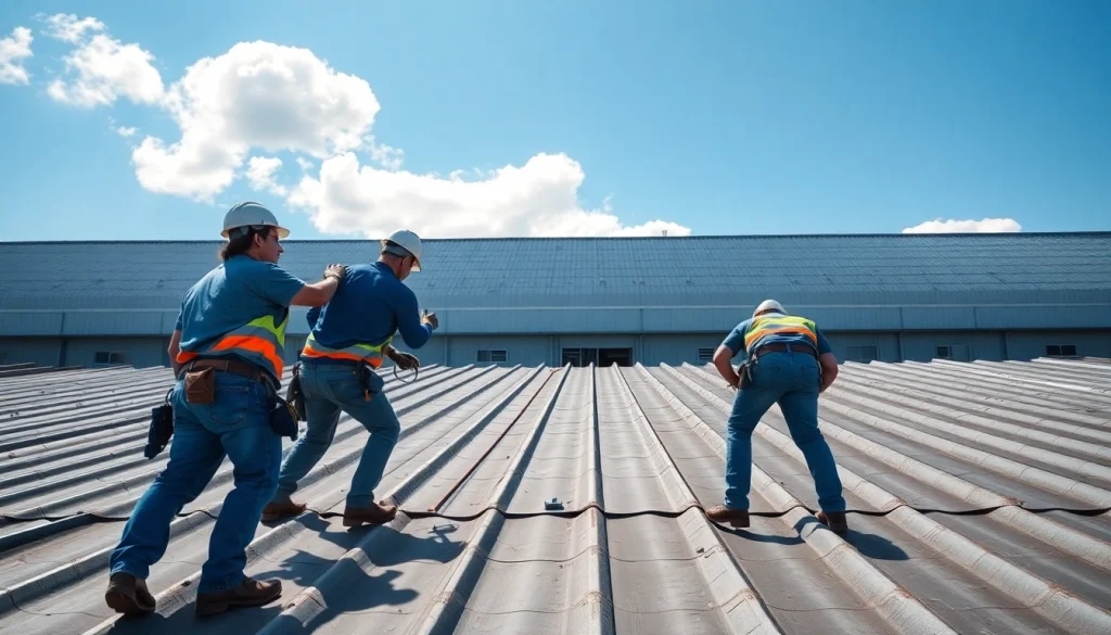 Installations of commercial roofing services showcase expert craftsmanship and teamwork.