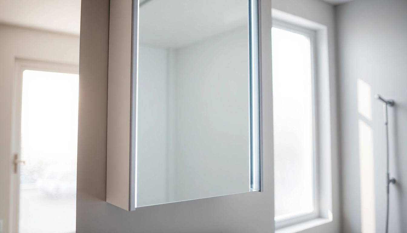 Elegant sonni Spiegelschrank in einem modernen Badezimmer mit LED-Beleuchtung