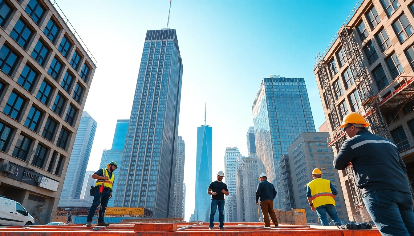 Highlighting New York Commercial General Contractor workers on a dynamic construction site in NYC.