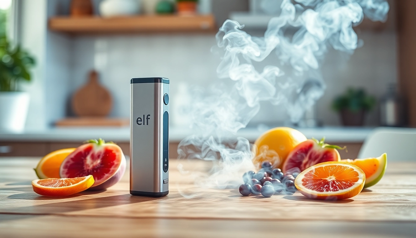 Elfbar in an inviting setting with fruit highlights to enhance the vaping experience.
