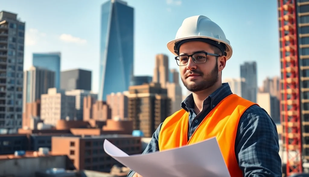 New York City General Contractor supervising a construction project in NYC's skyline.