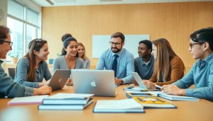 Engaged students learning about Education in a dynamic classroom environment.