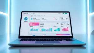 Utilize the Instagram smm panel featured on a modern laptop showcasing growth analytics and digital tools.