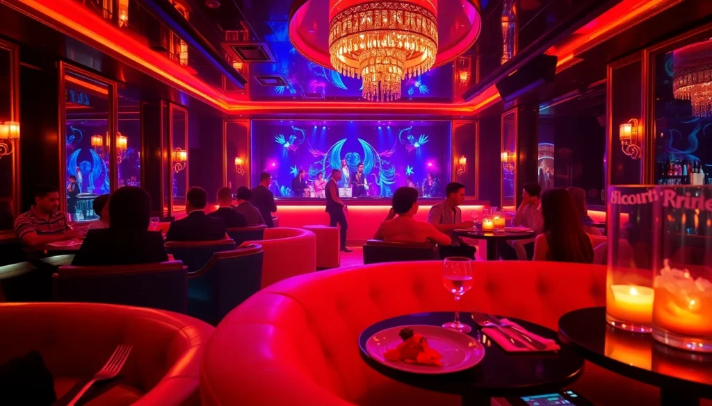 Dinner sxm experience at Club Noir, showcasing lively entertainment and signature drinks in a luxurious setting.