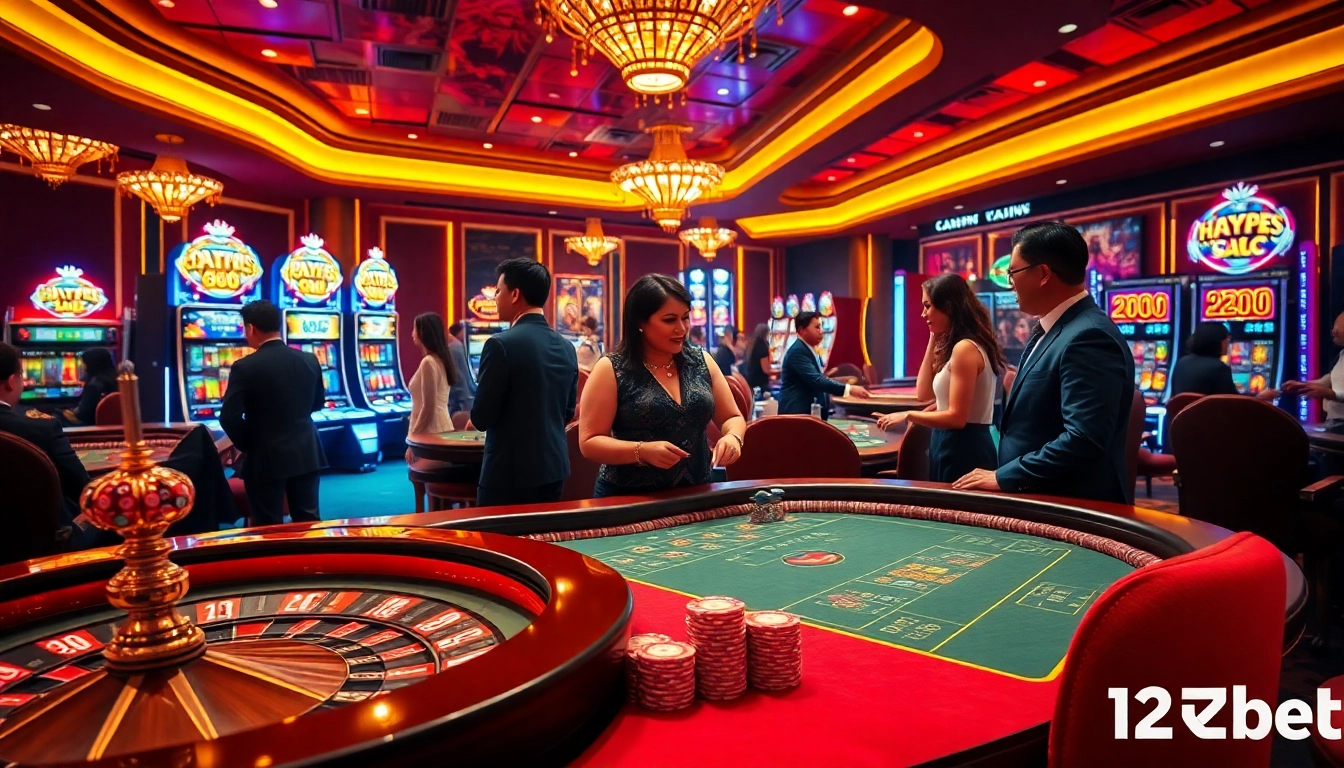 Experience an exciting gaming atmosphere at 12bet Casino with vibrant tables and thrilling slot machines.