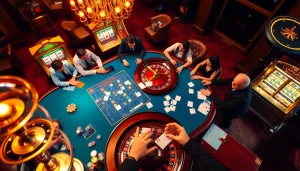 Experience the thrill of gambling at https://jun88buzz.info/ with a luxurious poker scene showcasing vibrant chips and a roulette wheel.