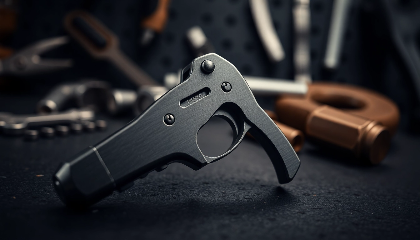 View of a forced reset trigger for sale showcasing its sleek metallic finish and detailed engineering.