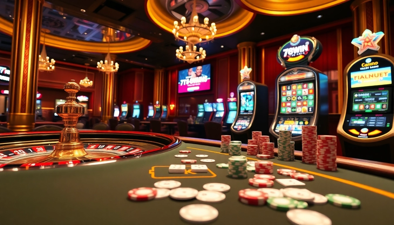 Experience thrilling casino action at https://78win.school/ with poker cards and vibrant roulette wheels.