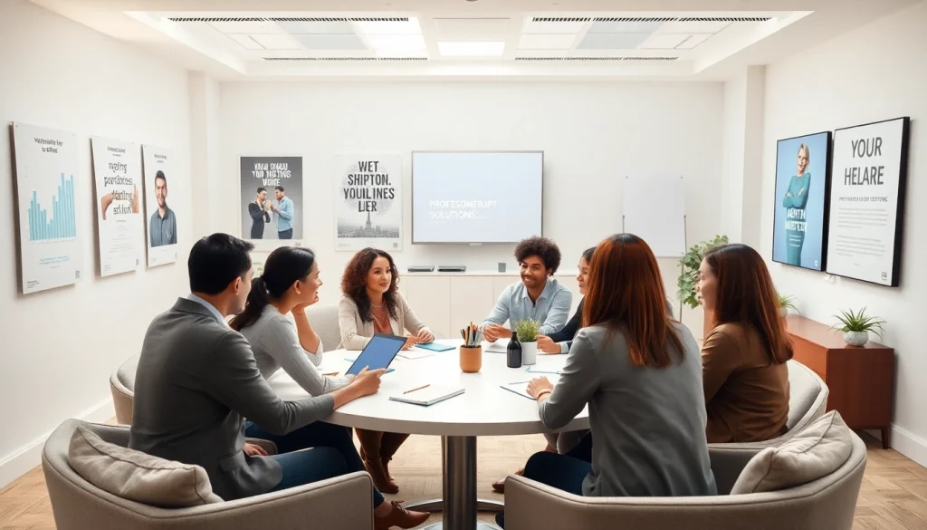 Engaged participants discussing empowerment solutions in a bright workshop setting.