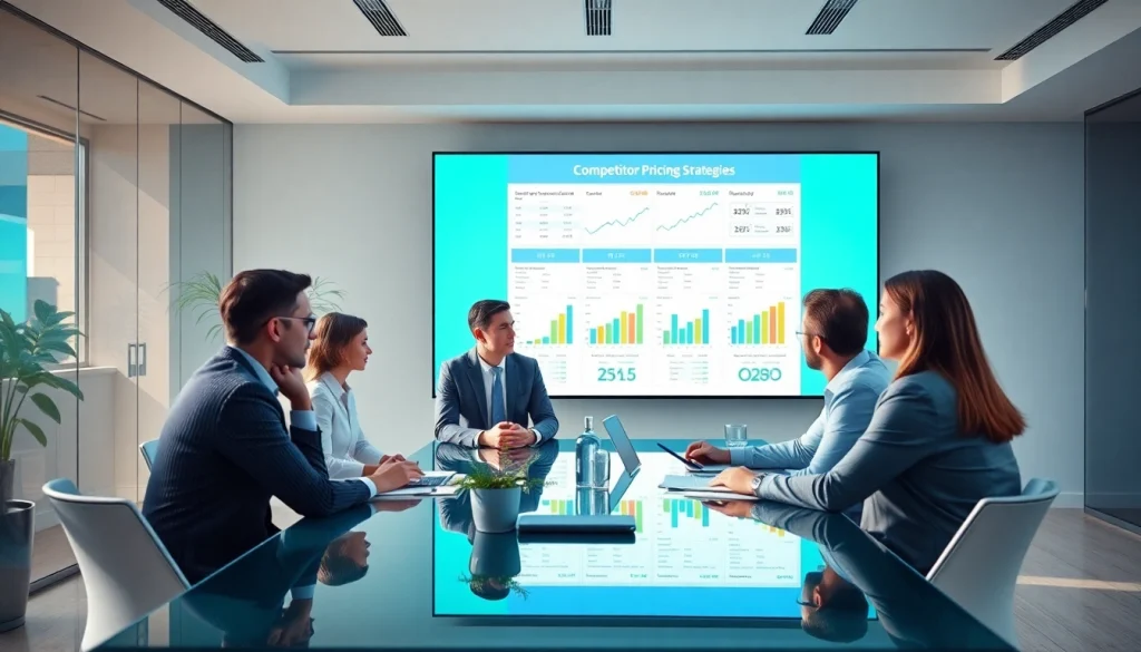 Analyze competitor pricing strategies in a modern office with focused discussions.