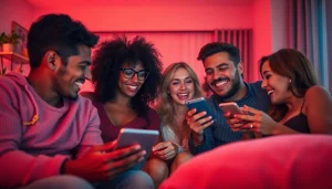 Engaging adults in a lively sex chat online, showcasing joy and connection.