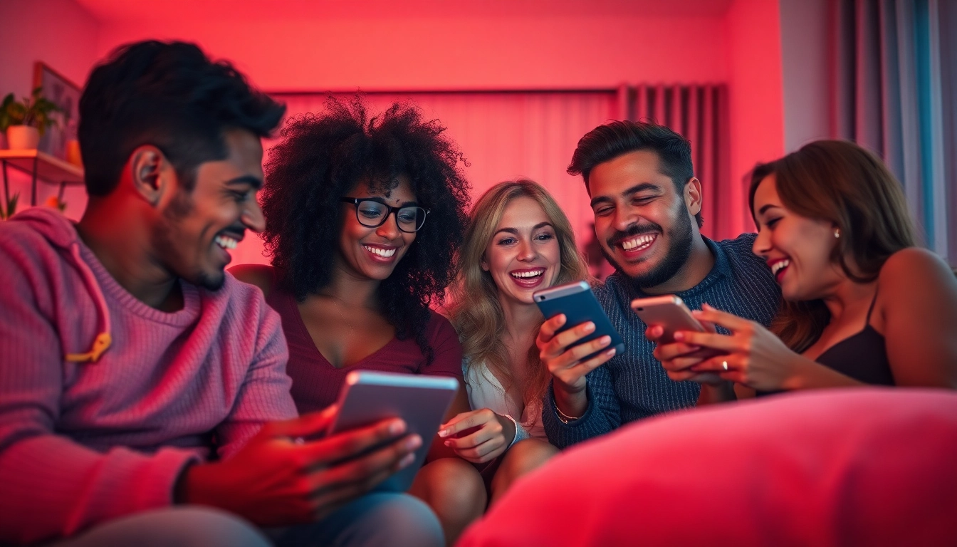 Engaging adults in a lively sex chat online, showcasing joy and connection.