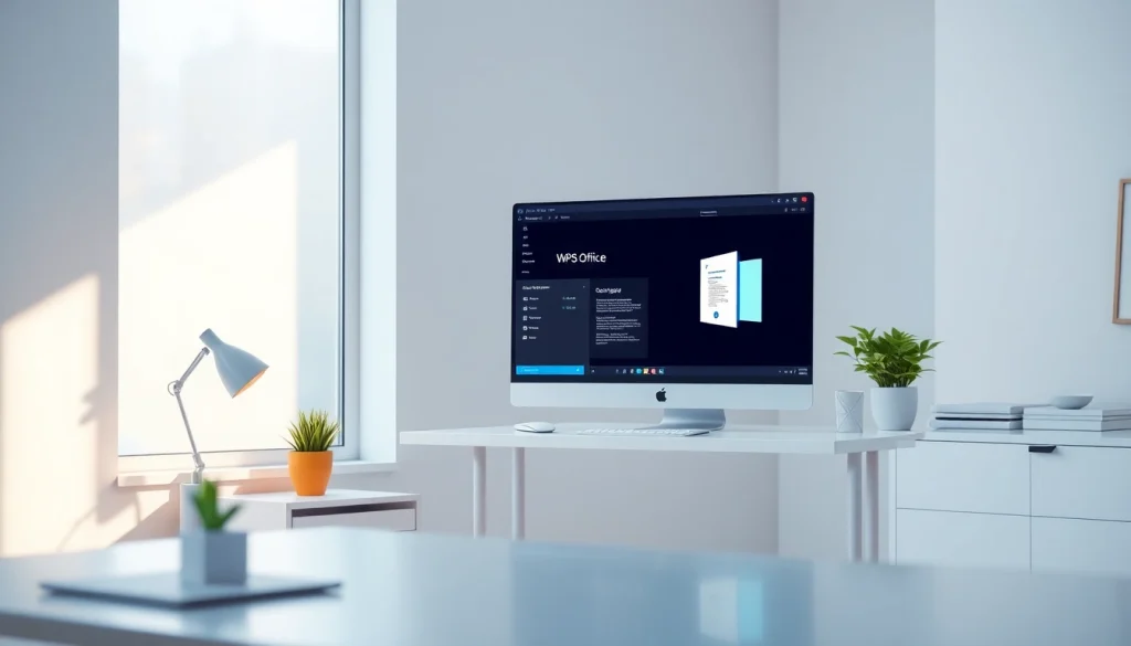 在现代办公环境中展示的 WPS下载，呈现时尚科技与高效工作氛围。