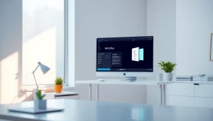 在现代办公环境中展示的 WPS下载，呈现时尚科技与高效工作氛围。