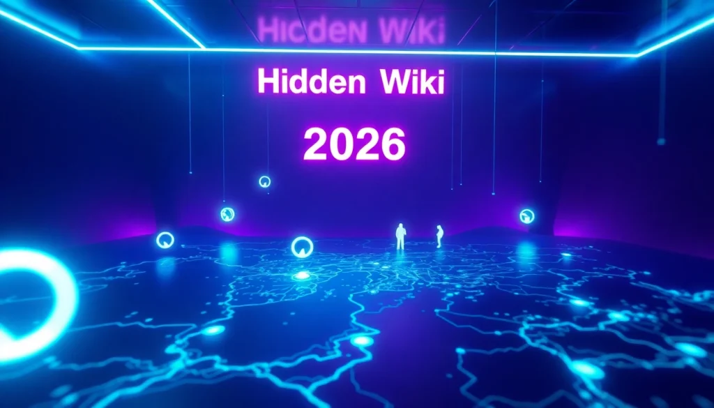 Explore the dynamic digital landscape of the hidden wiki 2026 with glowing .onion icons.