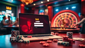 Experience seamless bk8 login amid dynamic casino visuals filled with action-packed gaming elements.