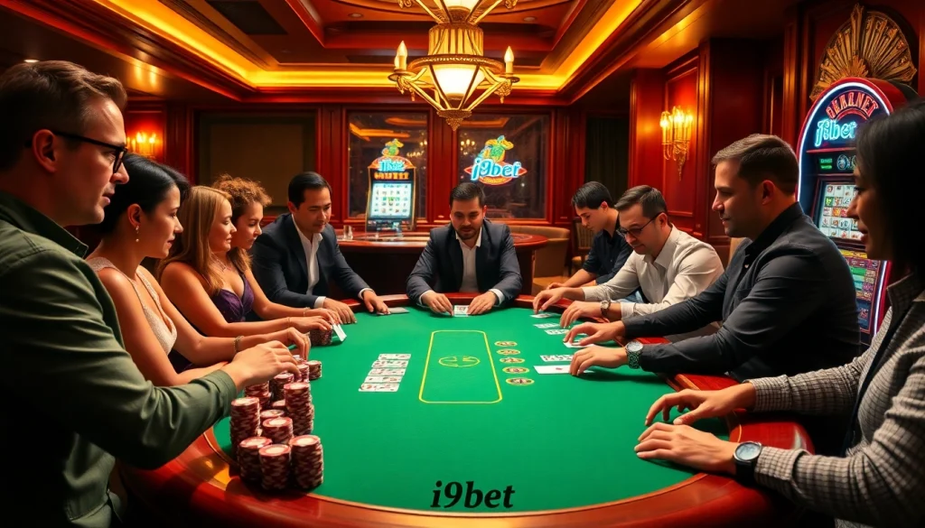 Experience excitement at i9bet's professional poker table with vibrant chips and thrilling gameplay.