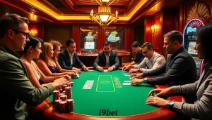 Experience excitement at i9bet's professional poker table with vibrant chips and thrilling gameplay.