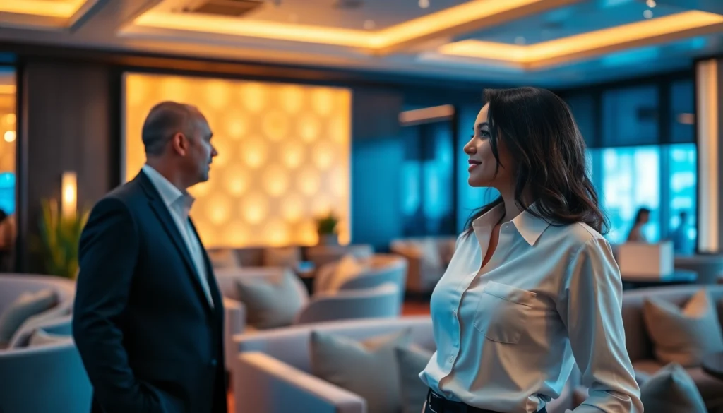 Elegant lounge scene highlighting the unique gdmc.bio entertainment experience with stylish managers and inviting atmosphere.