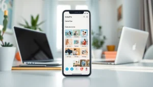 Explore the innovative features of instapro apk on a modern smartphone in a stylish office setting.