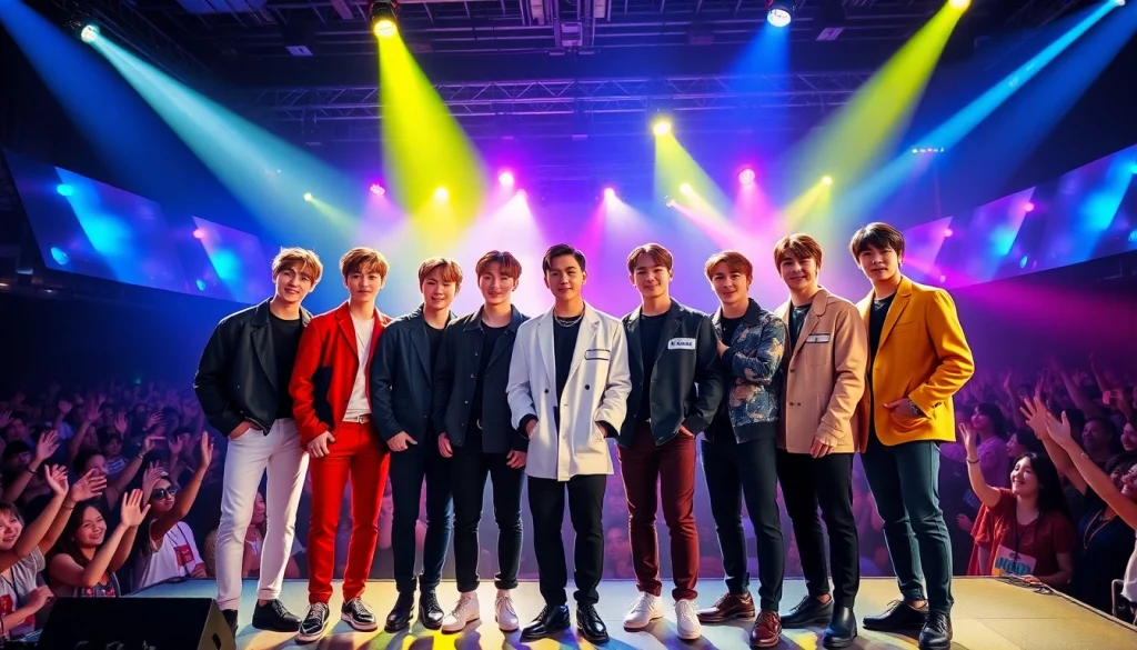 BTS members performing energetically on stage, showcasing their unique styles and connection with fans.