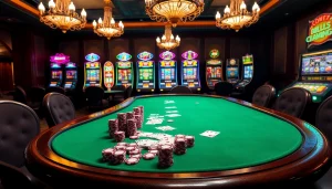 Experience the thrill of RR88 with vibrant casino elements like poker chips, cards, and slot machines.