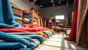 Verken populaire stoffen collectie met unieke texturen en kleuren in een stijlvolle presentatie.