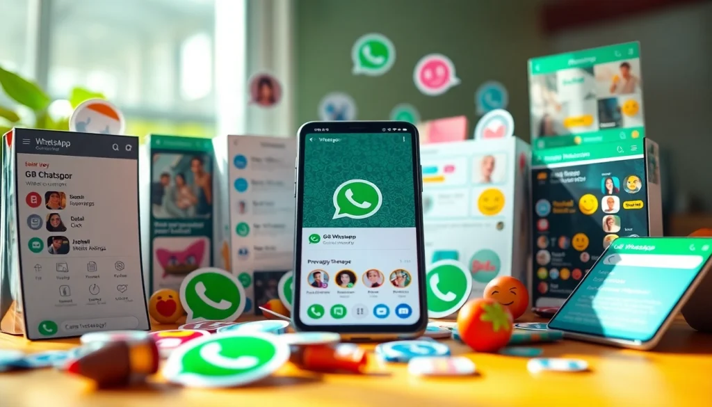 Explore GB WhatsApp features on a smartphone with vibrant themes and customization options.