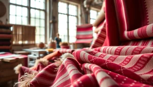 Brabants bontstoffen op een textielwerkplaats tonen unieke patronen en rijke kleuren.