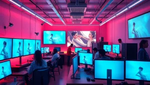 Visual representation of AI porn creation in a modern digital art studio showcasing innovation and collaboration.